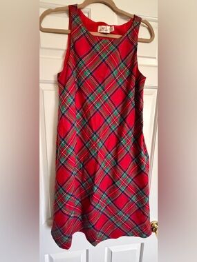Vineyard Vines Red Plaid A-Line Dress with Green & Navy Accents